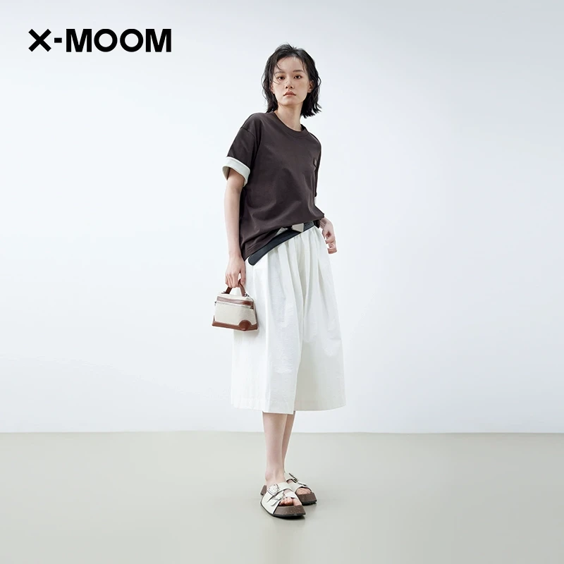 X--MOOM2025夏季新款袖口撞色翻边宽松大版短袖T恤女ZYXTA21814