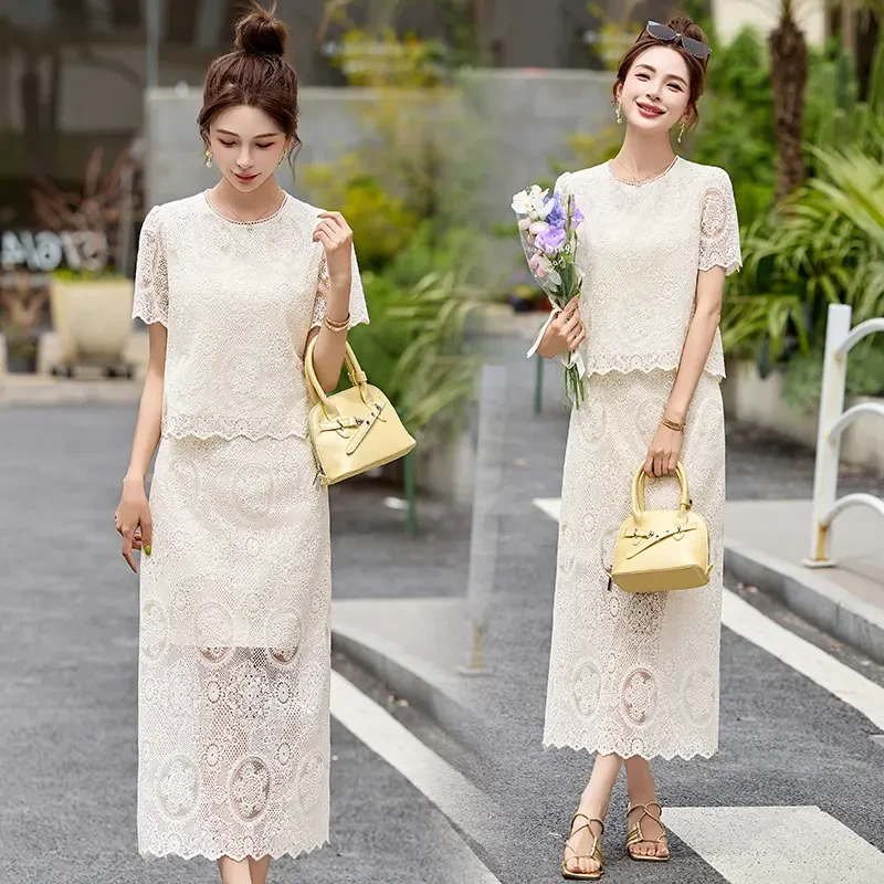 小香风气质蕾丝套装裙女2025夏季新款高级感名媛洋气半身裙两件套