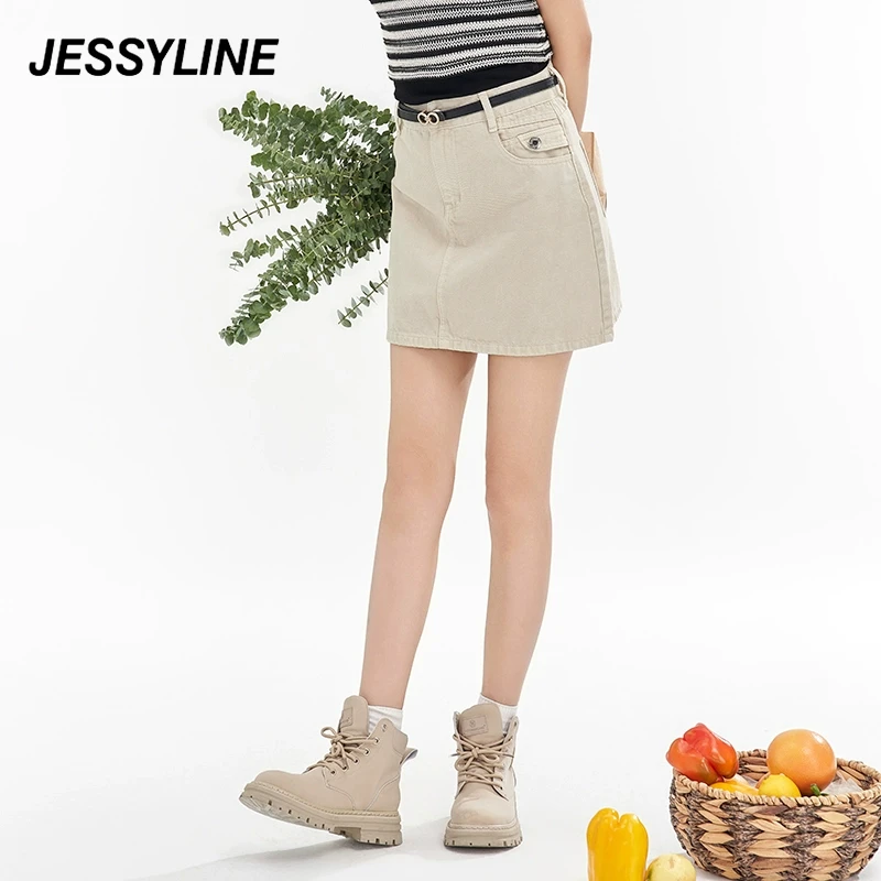 jessyline夏季新款 杰茜莱高腰a字牛仔短裙子 421212344