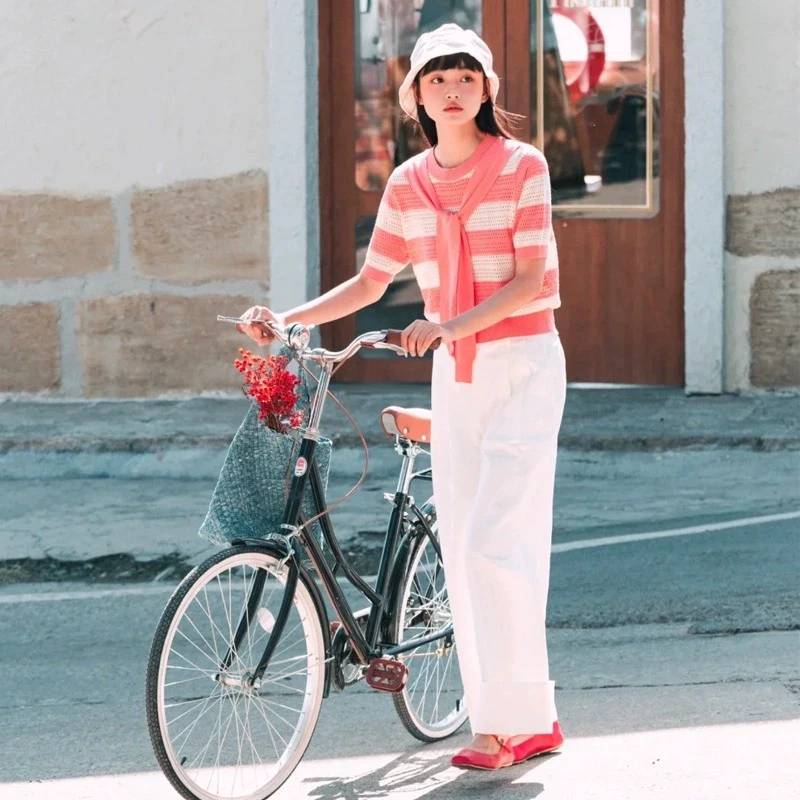 【Fy】绵羊毛红色条纹洋气经典毛衫2025春季新款专柜撤柜品牌女装