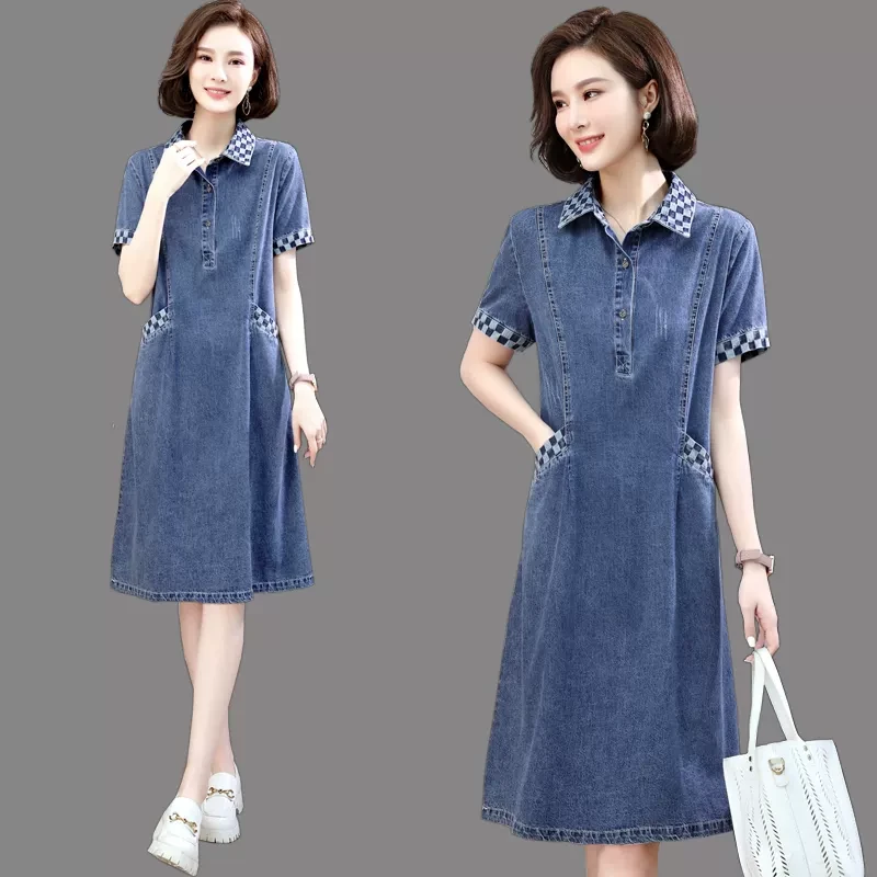牛仔连衣裙女2025年夏季新款时尚气质高端妈妈装大码胖mm薄款裙子