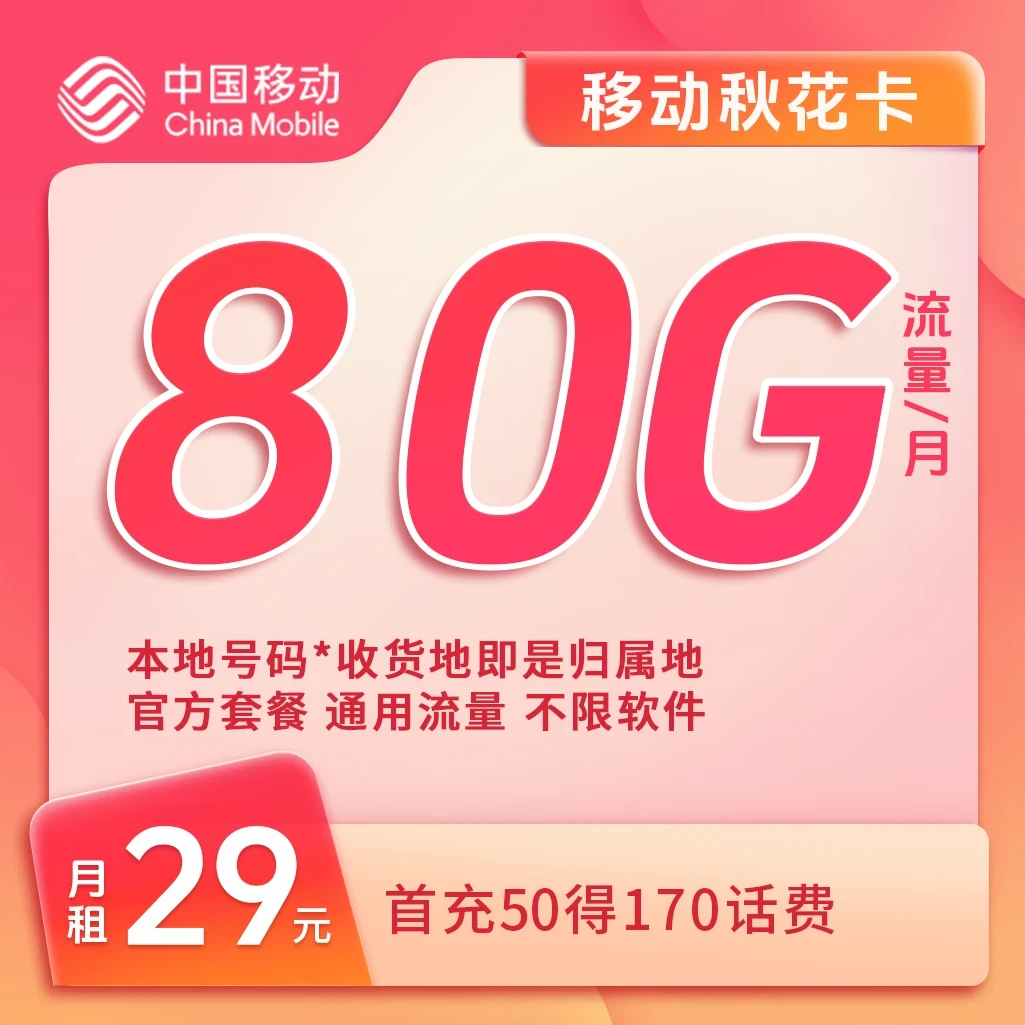 中国移动流量卡不限速手机卡5G电话卡全国通用不限速卡本地卡ZB5