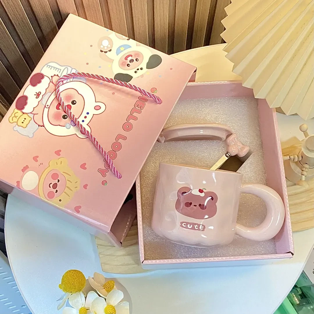 少女心小熊马克杯可爱奶fufu卡通家用带盖水杯送姐妹朋友生日礼物