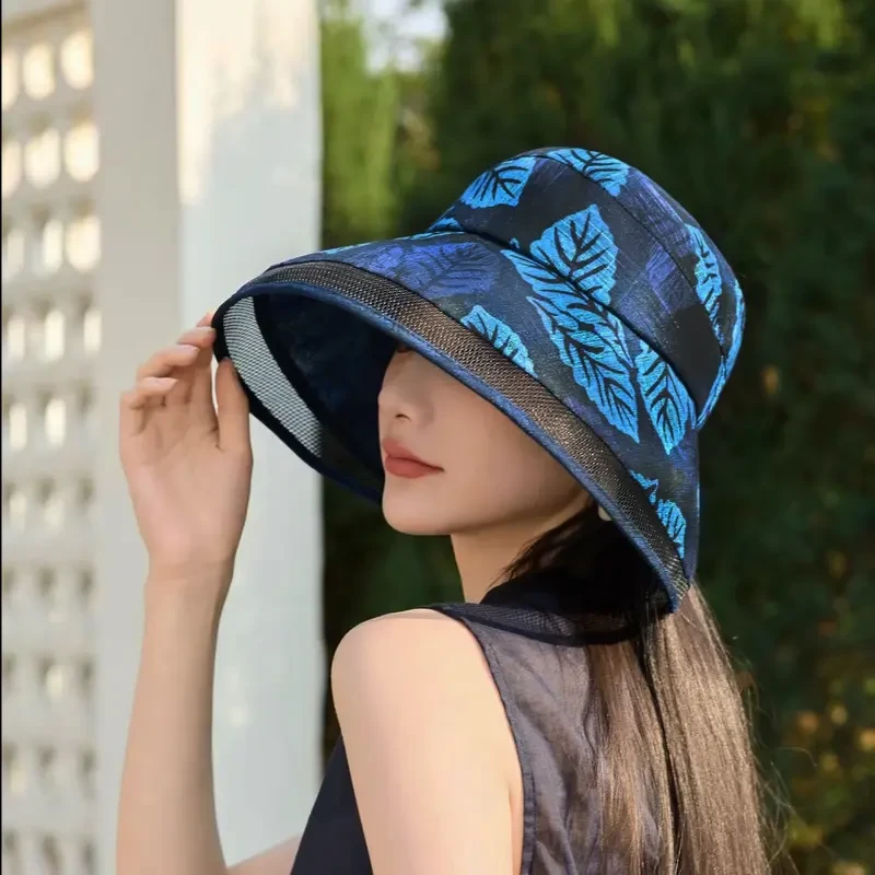 大帽檐灯罩遮阳帽防紫外线夏季帽子显脸小可折叠扎马尾空顶帽夏季