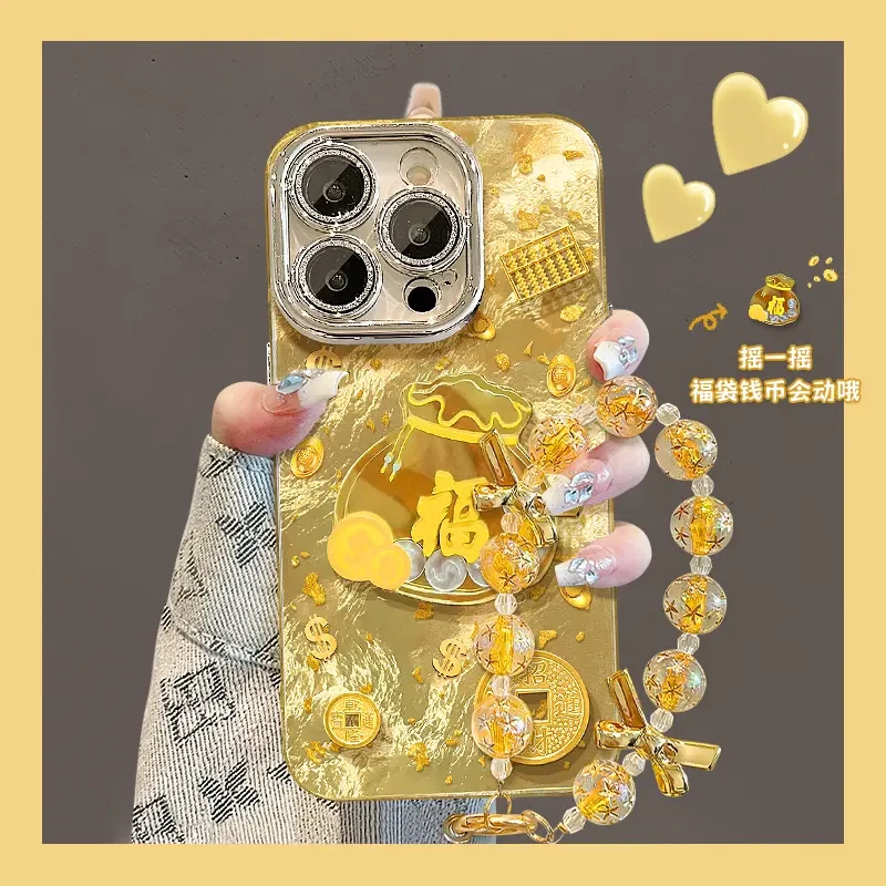 金币福袋适用苹果vivo华为oppo小米iPhone16精孔冰川纹全包手机壳