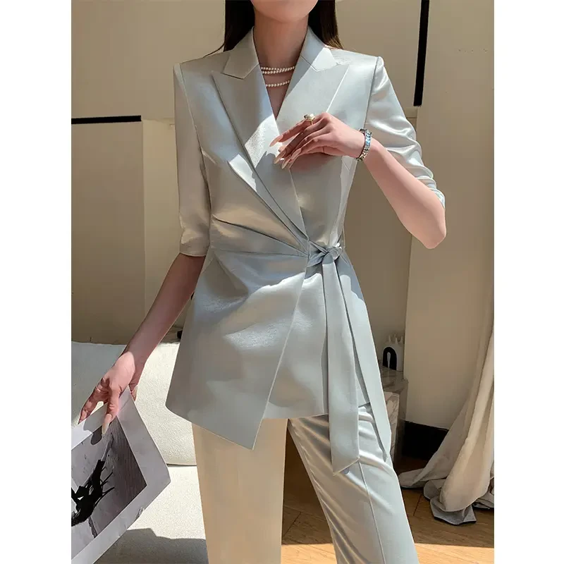2025年新款西装套装女薄款韩版显瘦修身气质职业级感西服夏冷香槟