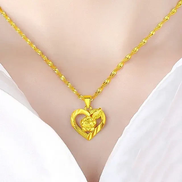 合金吊坠 香港专柜正品金色玫瑰花吊坠项链百搭送老婆礼物