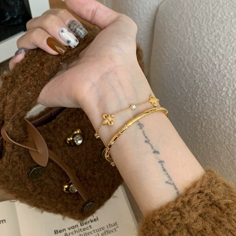 合金手镯 古法金光面开口手镯百搭气质叠戴金色蛇纹手镯