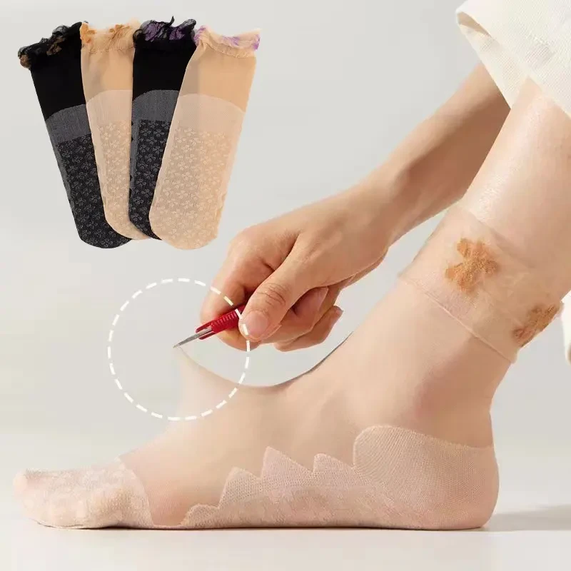 【春夏爆卖】四叶草蕾丝花边袜子女中筒夏天丝袜女养足脚底