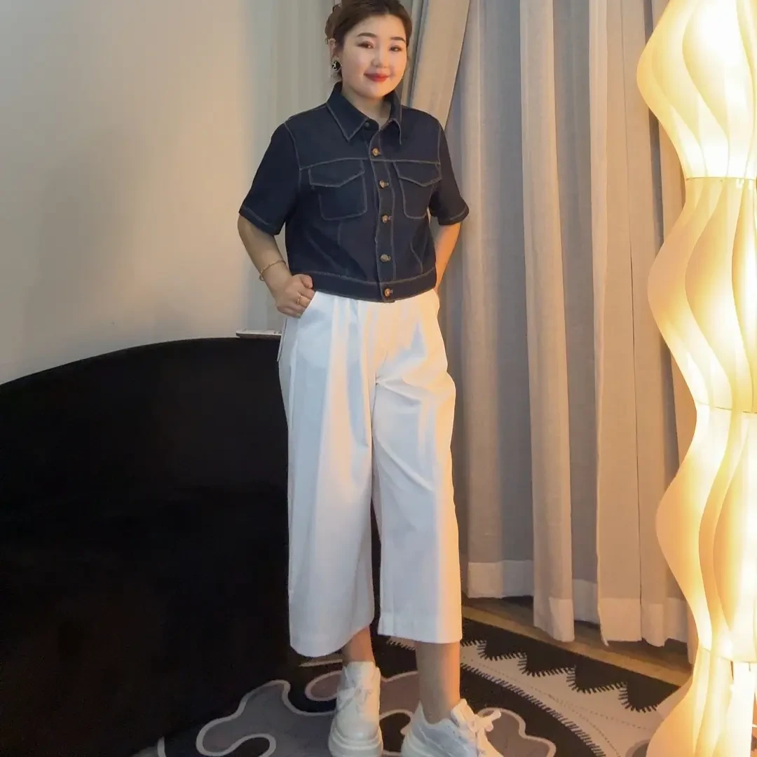 夏季牛仔外套➕七分休闲阔腿裤时尚套装