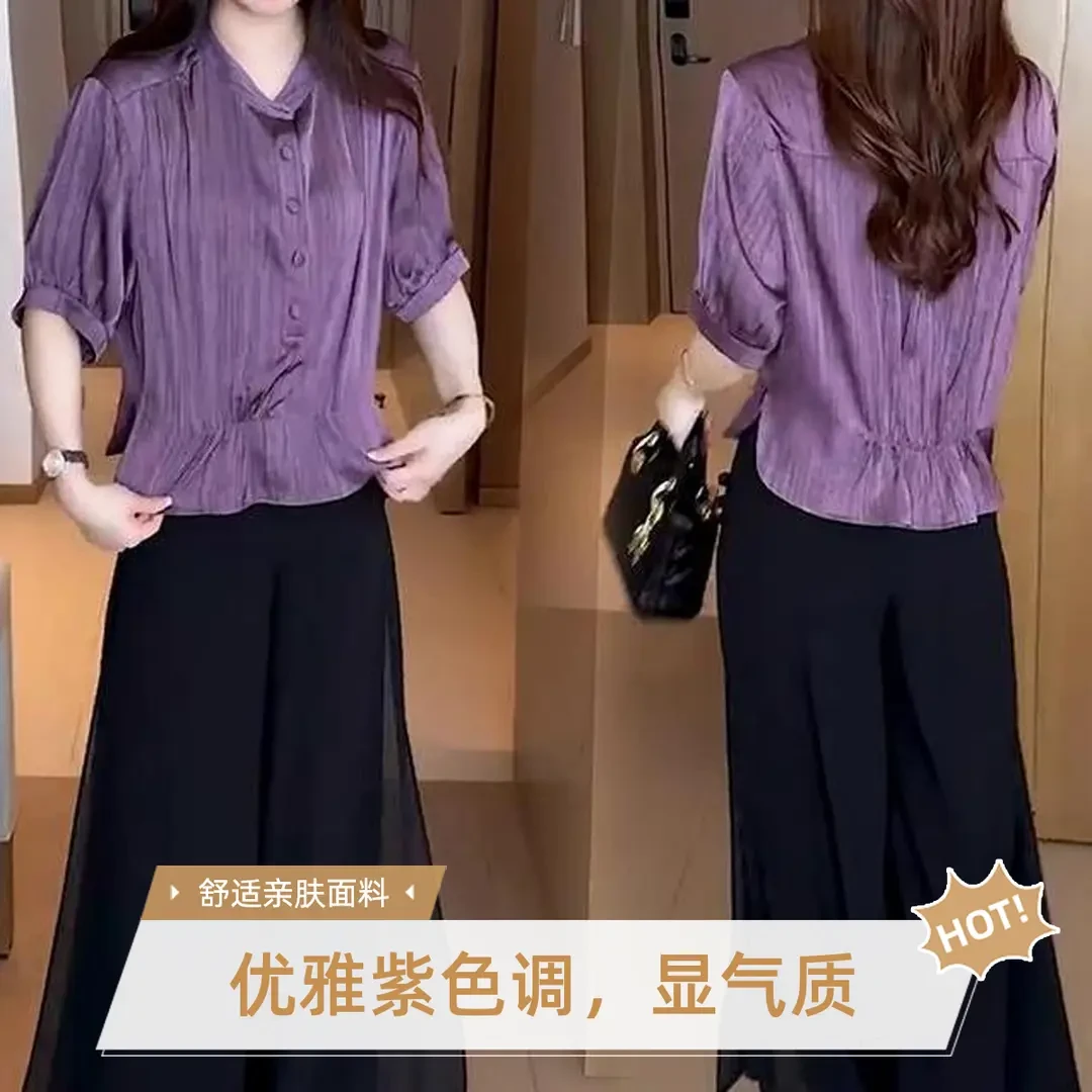 夏季新款穿搭衬衫休闲时尚洋气设计感遮肚显瘦减龄女神短袖上衣