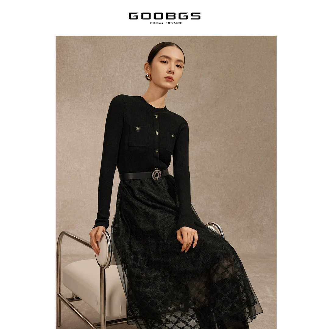 【XX 】谷邦GOOBGS 黑色拼接长袖连衣裙 G2441245