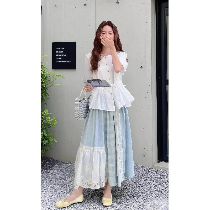 2025初夏绝美穿搭大码女胖mm法式减龄百搭衬衫收腰格子半身裙套装