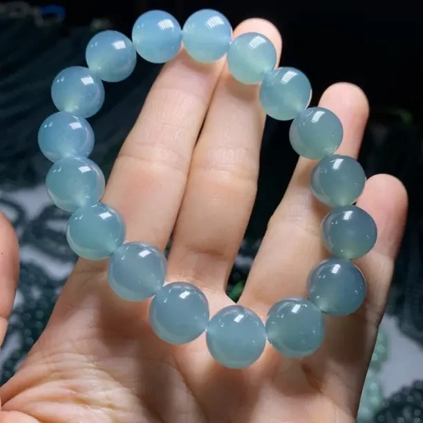危地马拉A货天然翡翠，冰种晴水翡翠珠串，约卡12mm