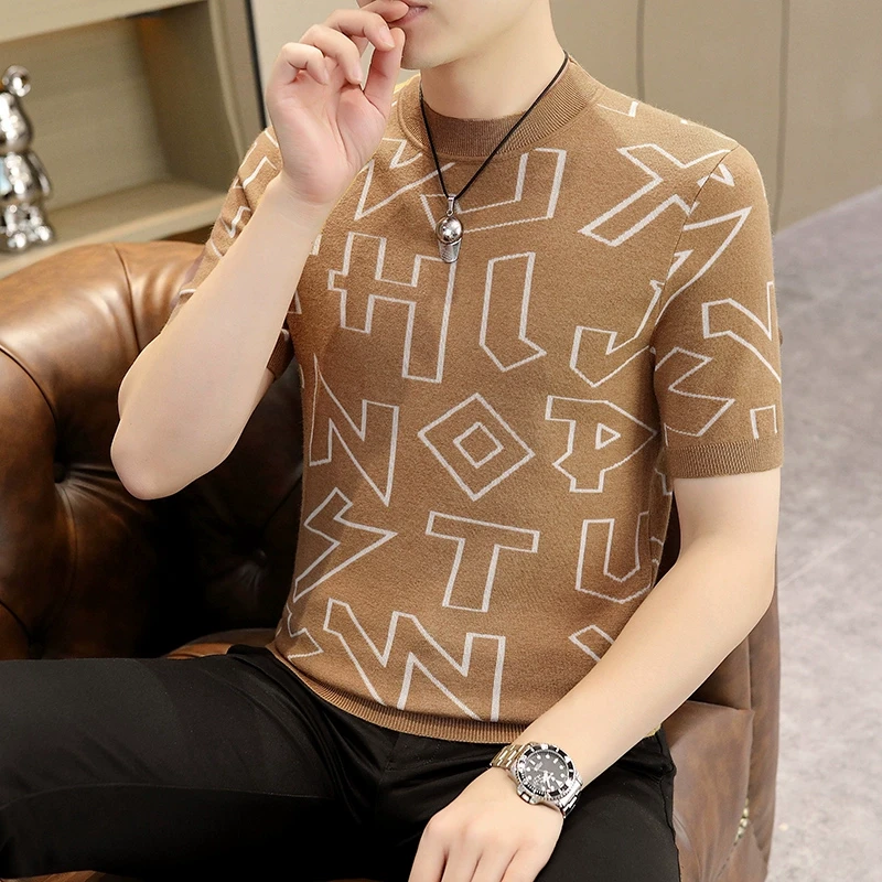 秋冬季短袖毛衣男韩版半袖针织衫个性圆领线衣休闲打底衫潮流男装