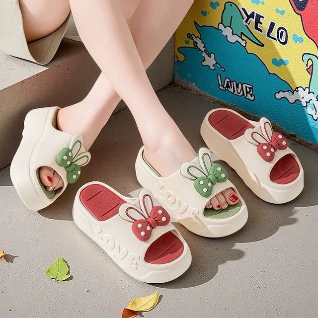 兔耳朵新款厚底拖鞋夏季时尚外穿防滑2025室内蝴蝶结松糕增高浴室