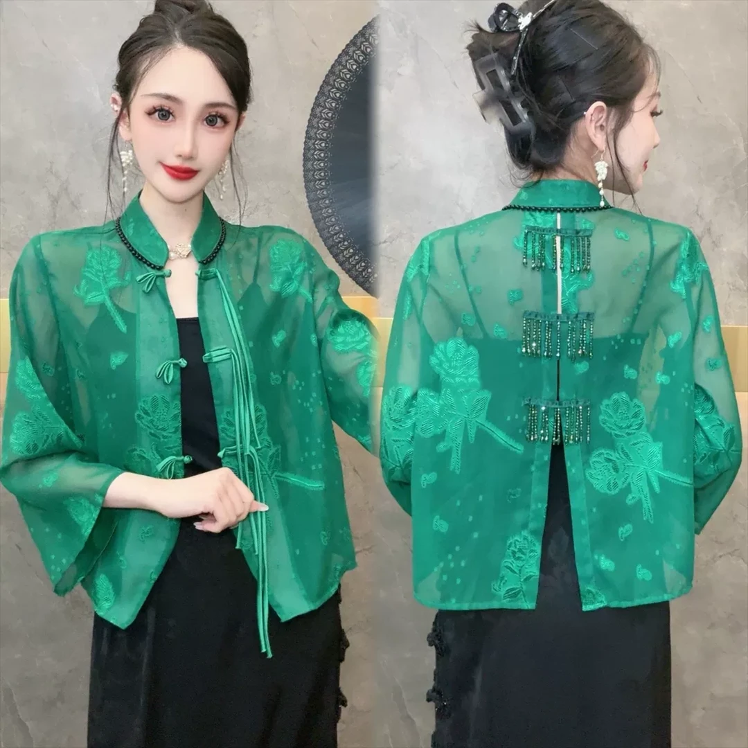 新中式国潮风爆款衬衫外套女春装2025年新款气质百搭遮肉开衫上衣