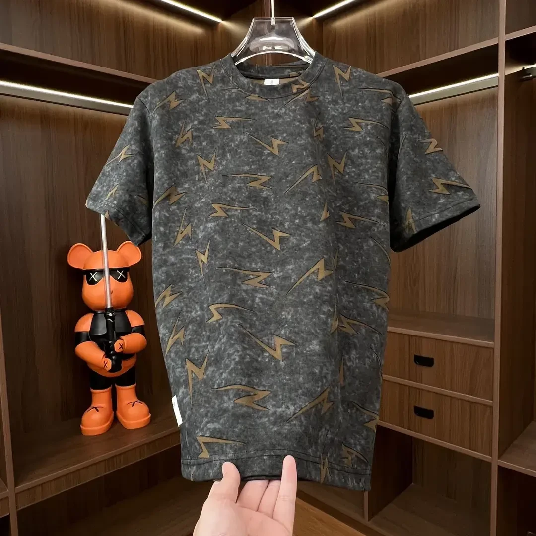 夏季男士休闲短袖新款美式男士印花短袖圆领男装宽松男款t恤薄款