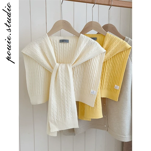 春秋新款色毛线针织打结披肩外搭女韩版时尚百搭护颈保暖小坎肩