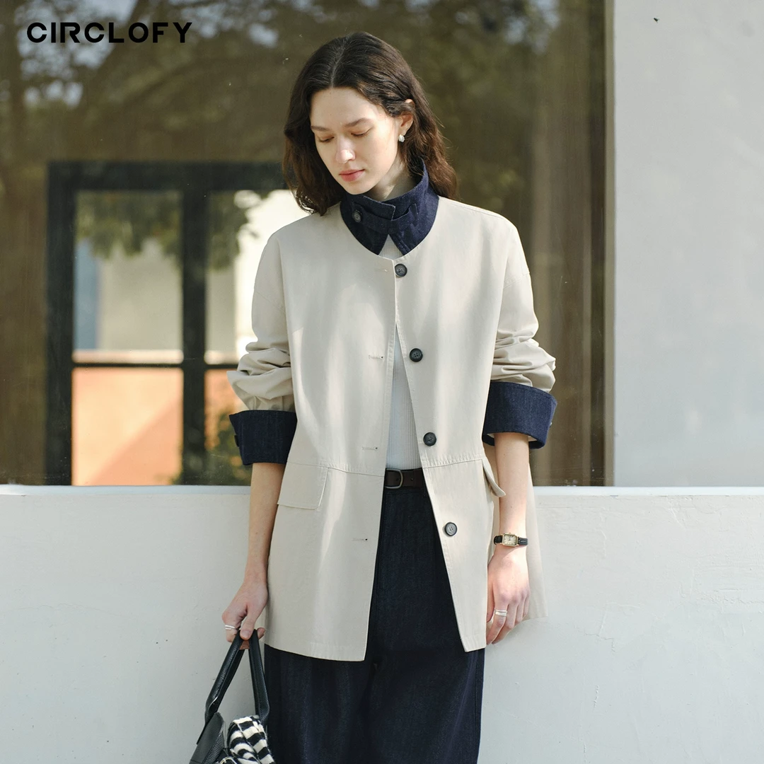 【嘉一】CIRCLOFY瑟夕 撞色领子廓形宽松风衣外套女CIVA262801