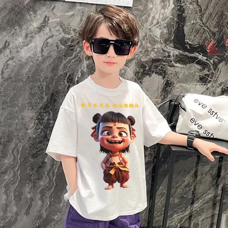 哪吒2之魔童闹海儿童夏季短袖上衣2025新款T恤男女童国潮动漫周边