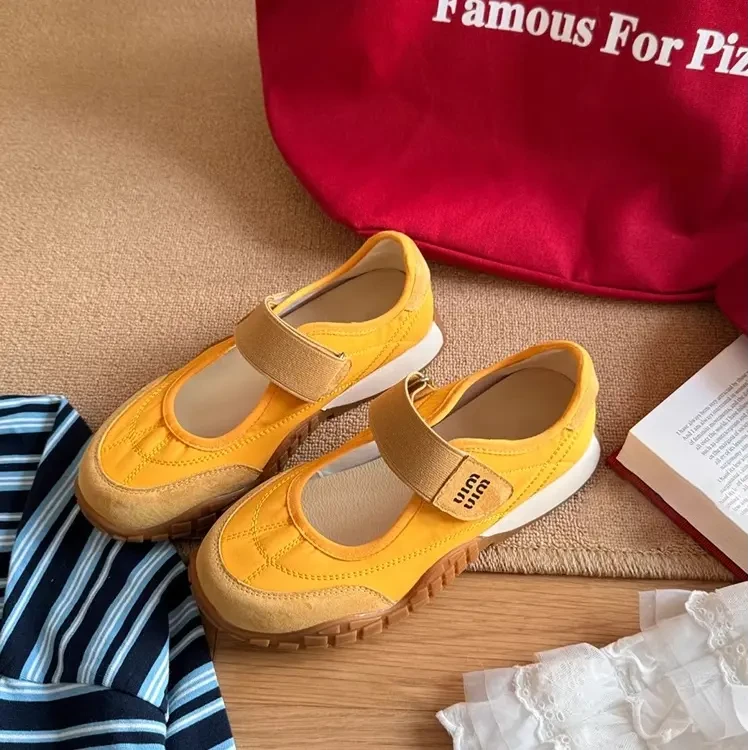 真皮版~韩式百搭休闲运动单鞋女魔术贴真皮厚底圆头通勤玛丽珍鞋