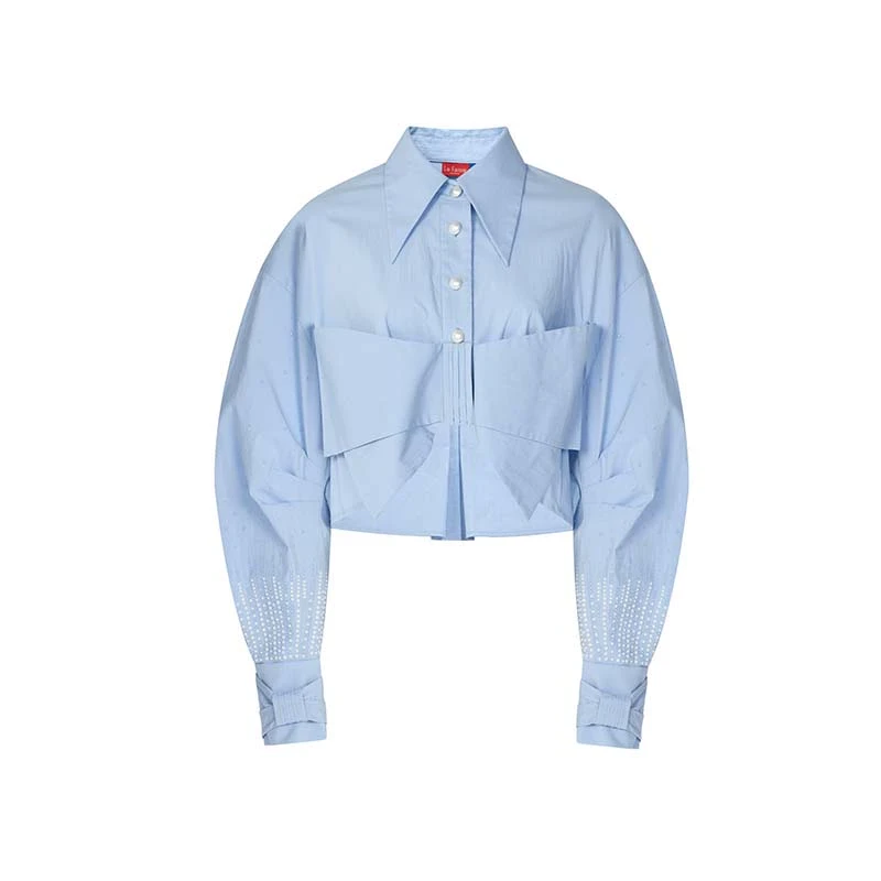 【白鹿同款】闪钻蝴蝶结短上衣衬衫女LF24C51SB160