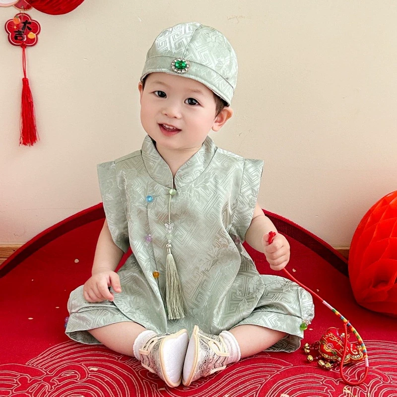 儿童唐装汉服男女宝宝周岁礼服国风中式抓周冠服婴幼童百天生日