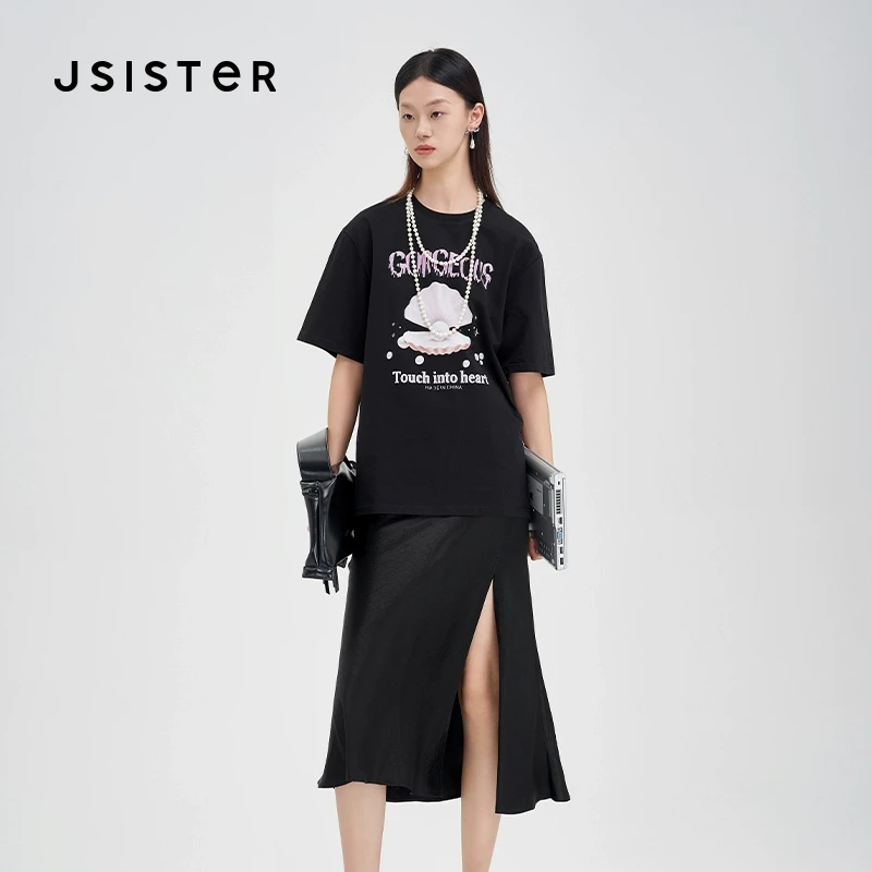 jsister 夏装新款 JS女装时尚贝壳印花宽松T恤S421201215
