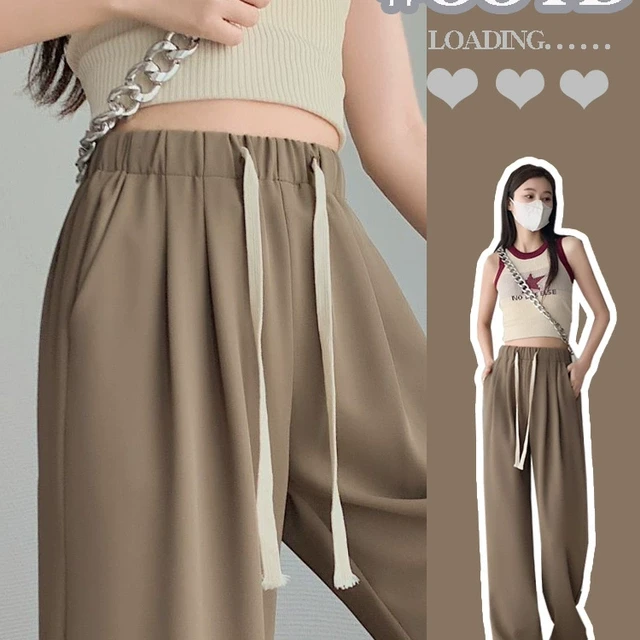 窄版小个子阔腿裤女学生夏季薄款宽松休闲高腰垂感冰丝西装直筒裤