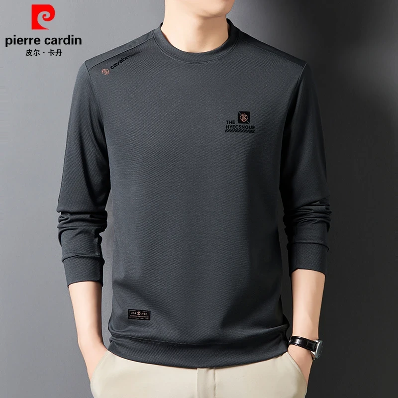 皮尔卡丹2025新款男士长袖T恤春秋卫衣薄款休闲宽松圆领打底上衣