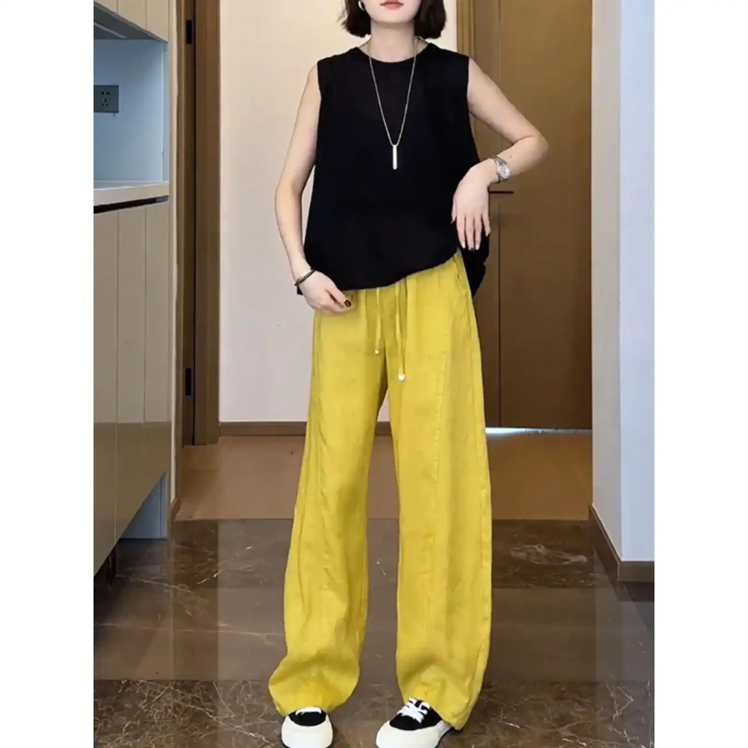 夏装搭配一整套时尚气质简约薄款背心无袖t恤女高腰显瘦阔腿长裤