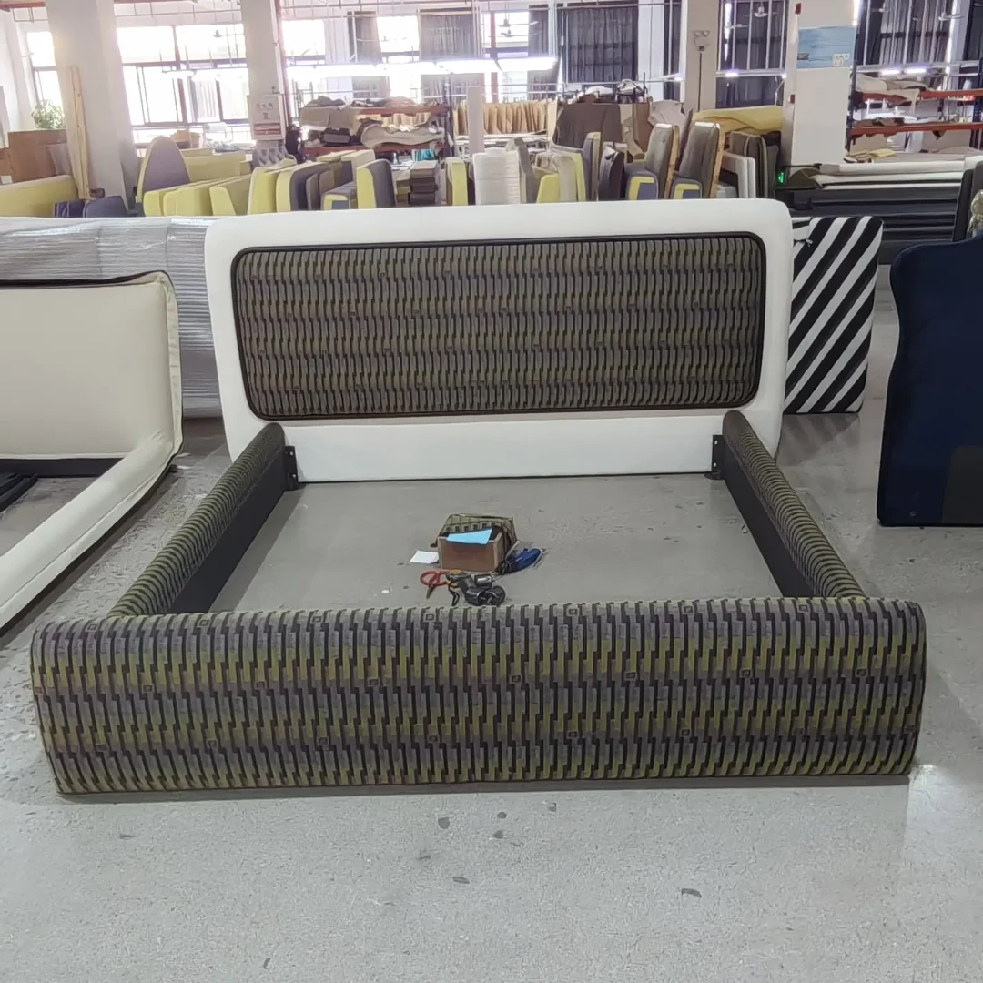 简约2人组合设计意式防滑欧式可折叠布艺床大床灰色极简软床家用