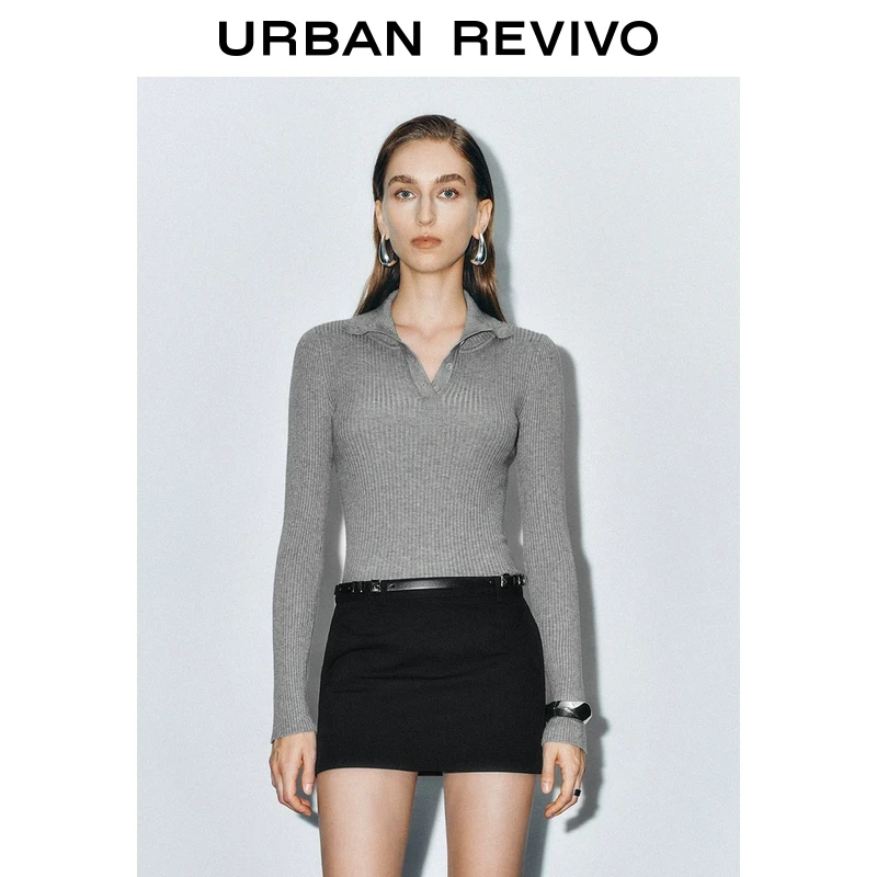 UR2025冬季新款女装时尚设计感纽扣式立领针织衫UWM950017
