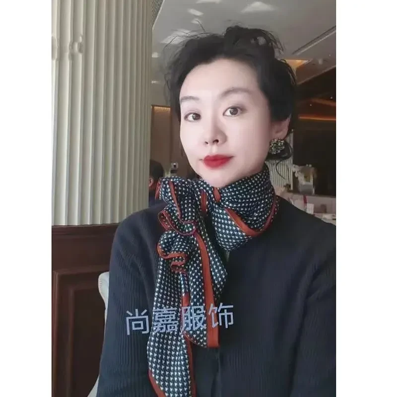 2025秋季新款千鸟格丝巾围巾绵柔感大三角巾高级时尚披肩围巾