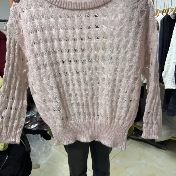 女长袖秋套头款针织镂空毛针织衫针织衫高领套头