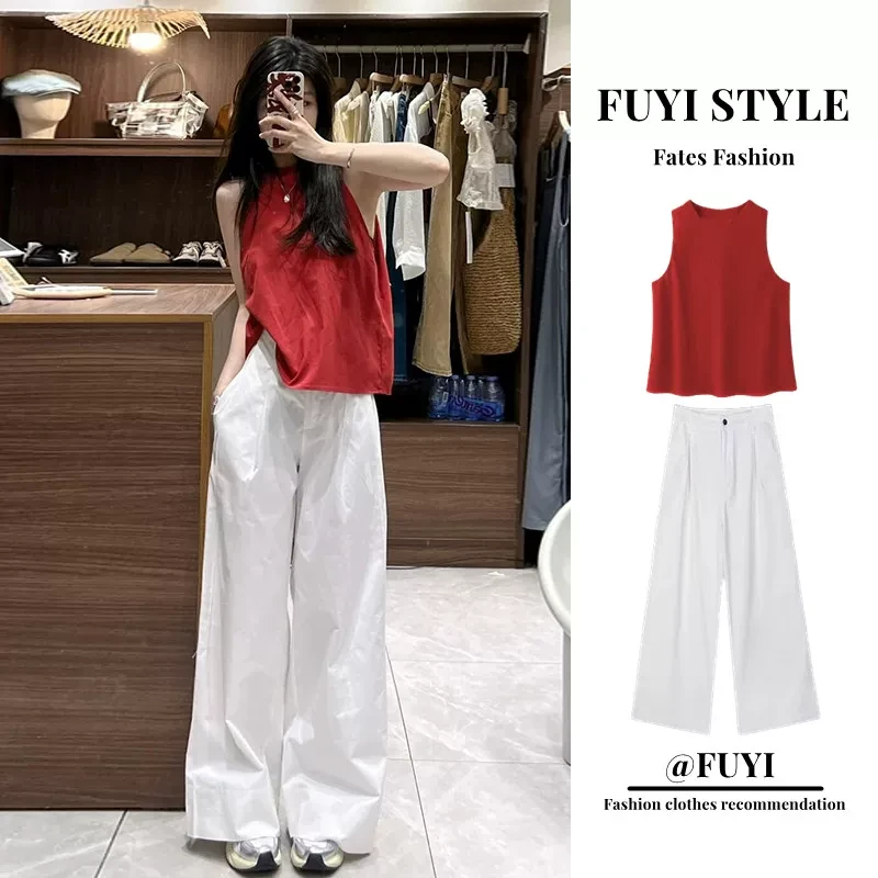 休闲时尚阔腿裤套装女夏季盐系穿搭一整套时尚无袖背心上衣两件套