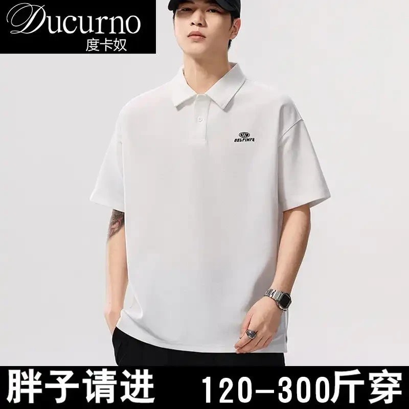 夏季新款纯色翻领短袖t恤polo衫男士宽松大码商务痞帅慵懒风男装