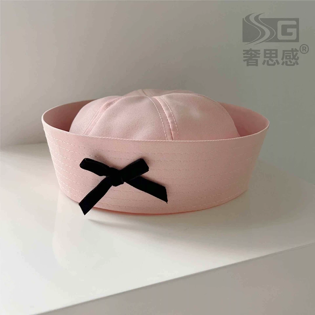 网红蝴蝶结粉色水手帽翻檐帽日系潮流百搭甜美少女JK制服风海军帽