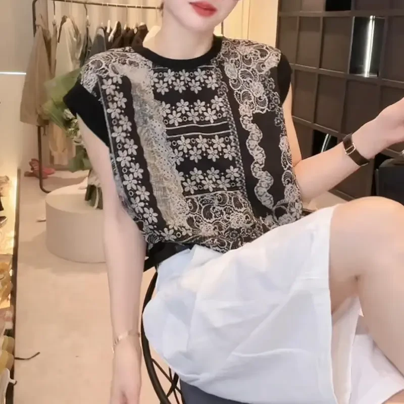 优质2025夏款圆领时尚无袖显瘦上衣女别致抽绳小衫