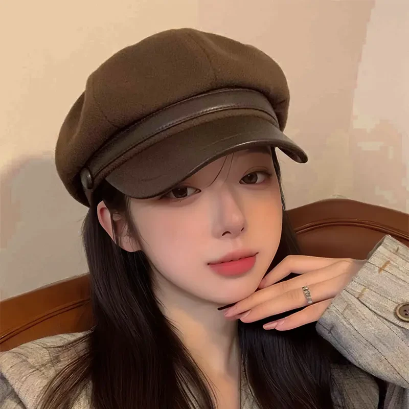 高级感毛呢八角帽女网红画家贝雷帽子鸭舌ins百搭显脸小秋冬G356