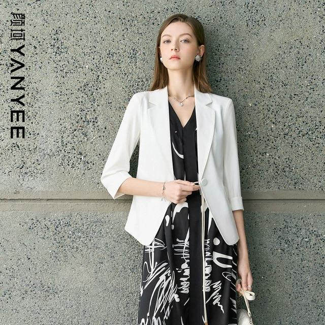 颜域简约白色西装外套女2025年早春新款气质职业装通勤正装小西服