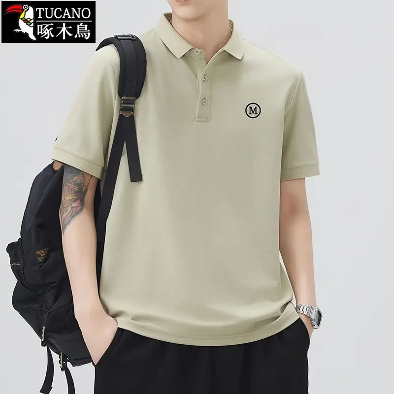 啄木鳥男士短袖polo衫夏季翻领宽松休闲T恤百搭有带领上衣服男