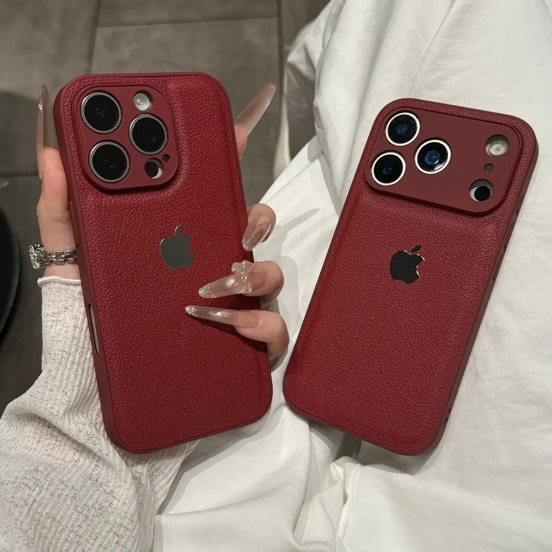 秋冬高颜值荔枝皮纹适用17promax手机壳iPhone16全包15/14/13/12