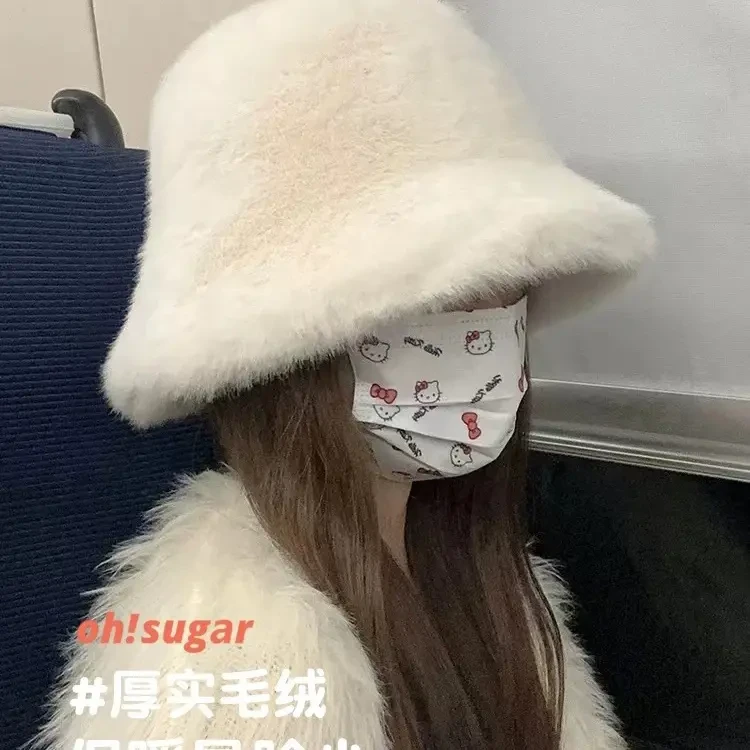 毛绒渔夫帽子女秋冬季保暖