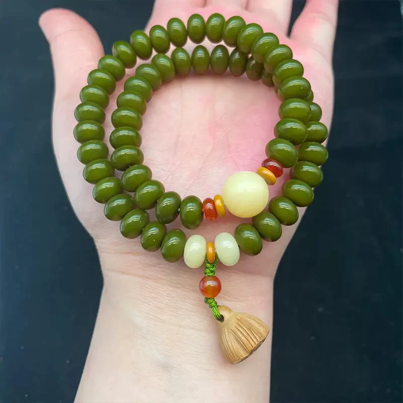 【聚雅阁】绿荫皮算盘珠显白必备款天然菩提手串