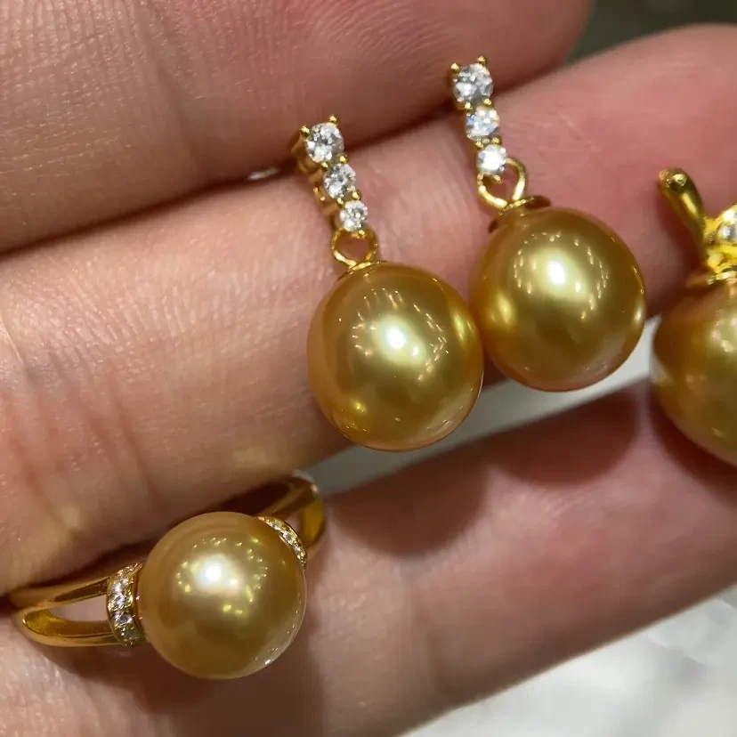 天然海水金珠金三石经典简约强光微瑕耳坠耳环