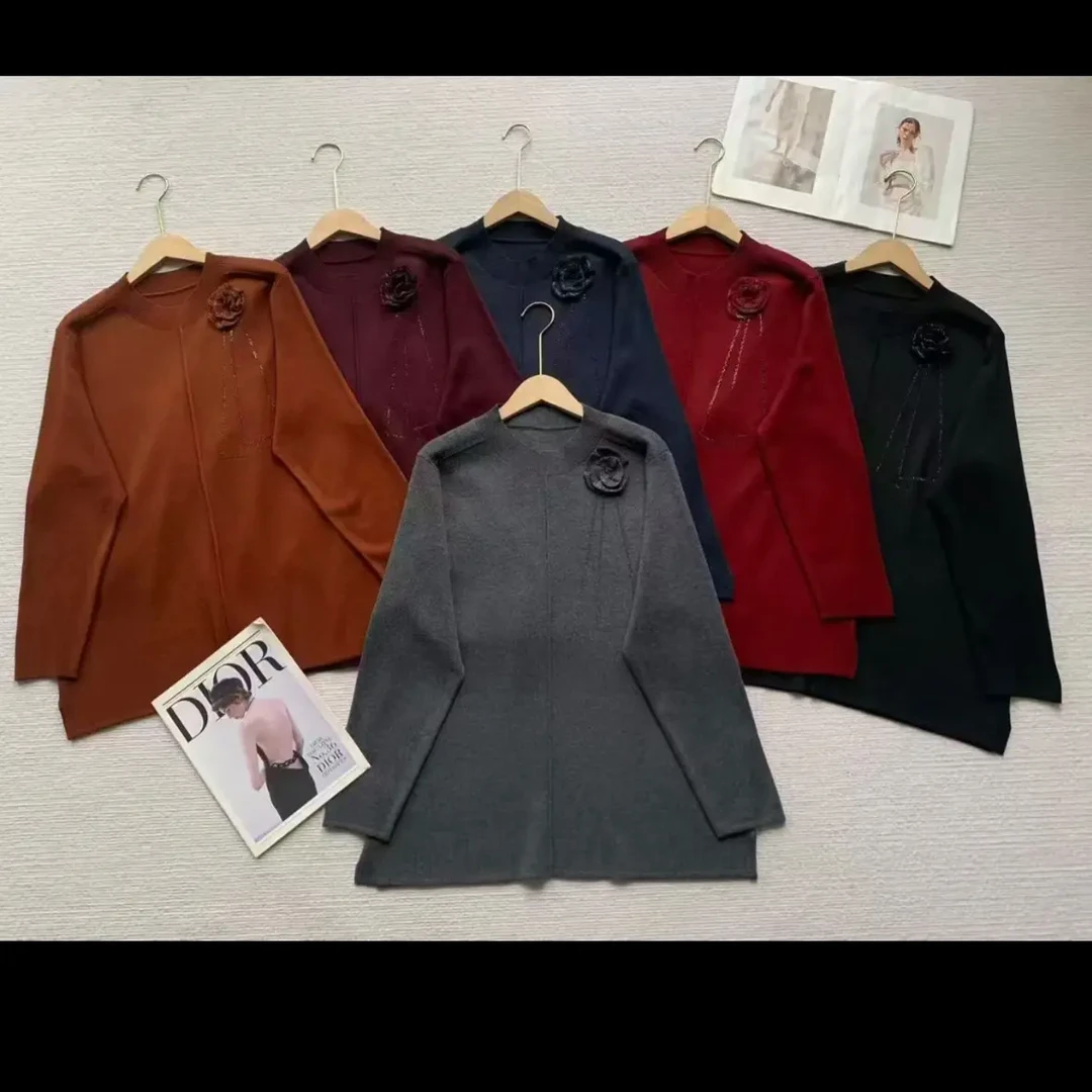 秋季新款妈妈装中长款宽松毛衣洋气红色针织打底衫