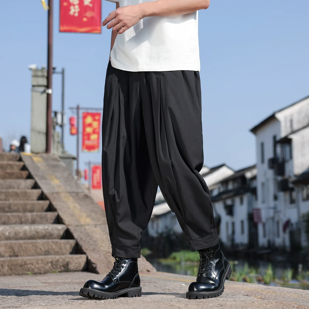 山本风裤子男士不规则设计感哈伦九分裤夏季潮牌休闲高级垂感西裤