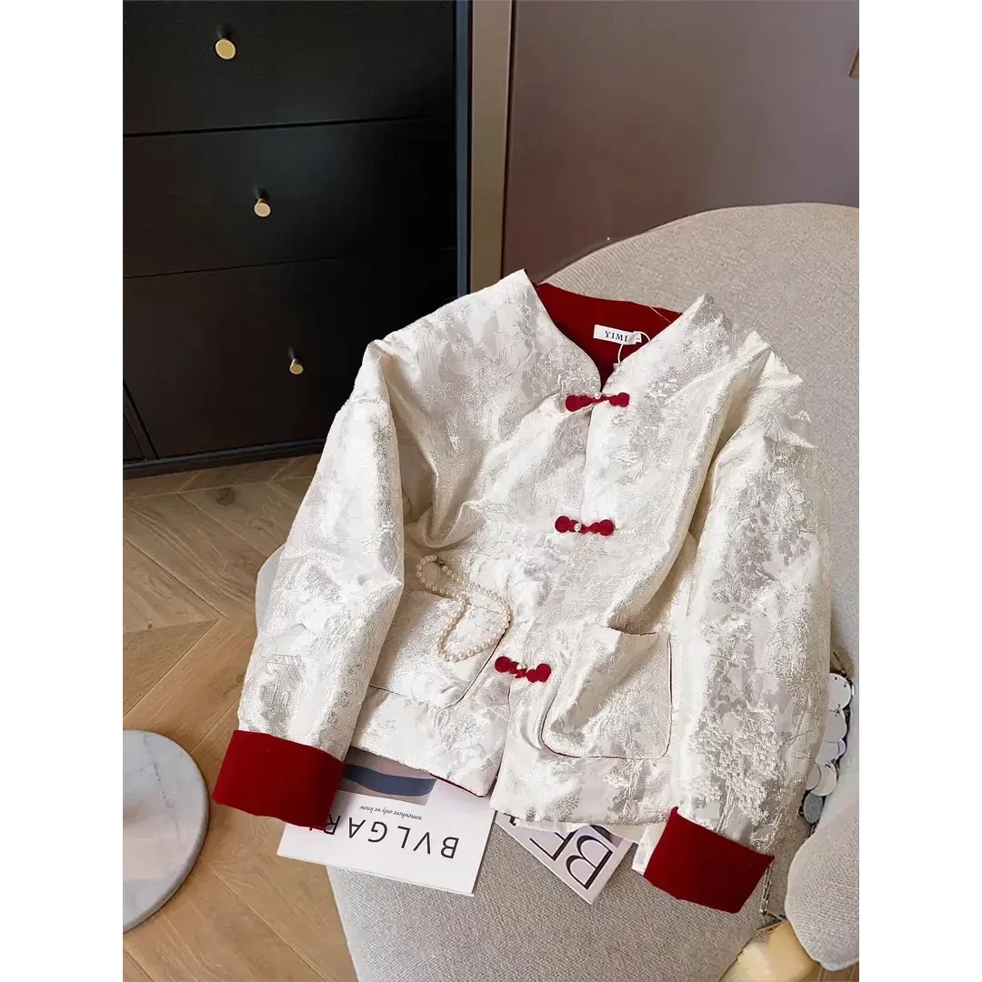 新中式重工肌理感提花棉服女冬2025新款复古气质保暖夹棉棉衣外套